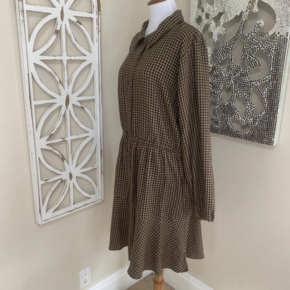 NWT MAURICES xxl BLACK BROWN PLAID BABYDOLL MINI DRESS LONG SLEEVE - Picture 4 of 6
